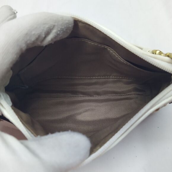 Coach Mini C Brown Canvas Leather Trim Studded Zipper Wristlet - Coin Wallet - Picture 8 of 14